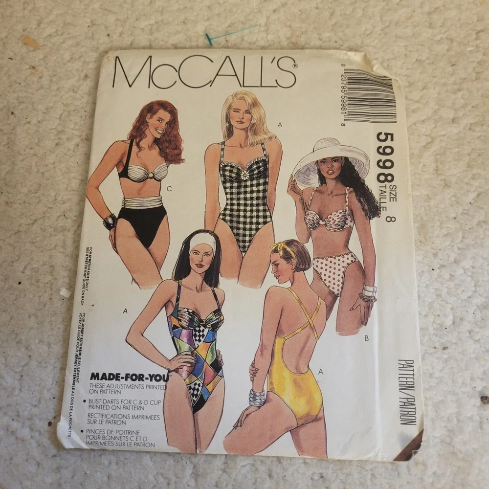 McCall's 5998 Swimsuit Bikini Pattern Women Size 8 Multi-Style Good Vintage 90s